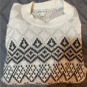 ❄️ AVA VIV Gray and White Knit Sweater Size 1X ❄️